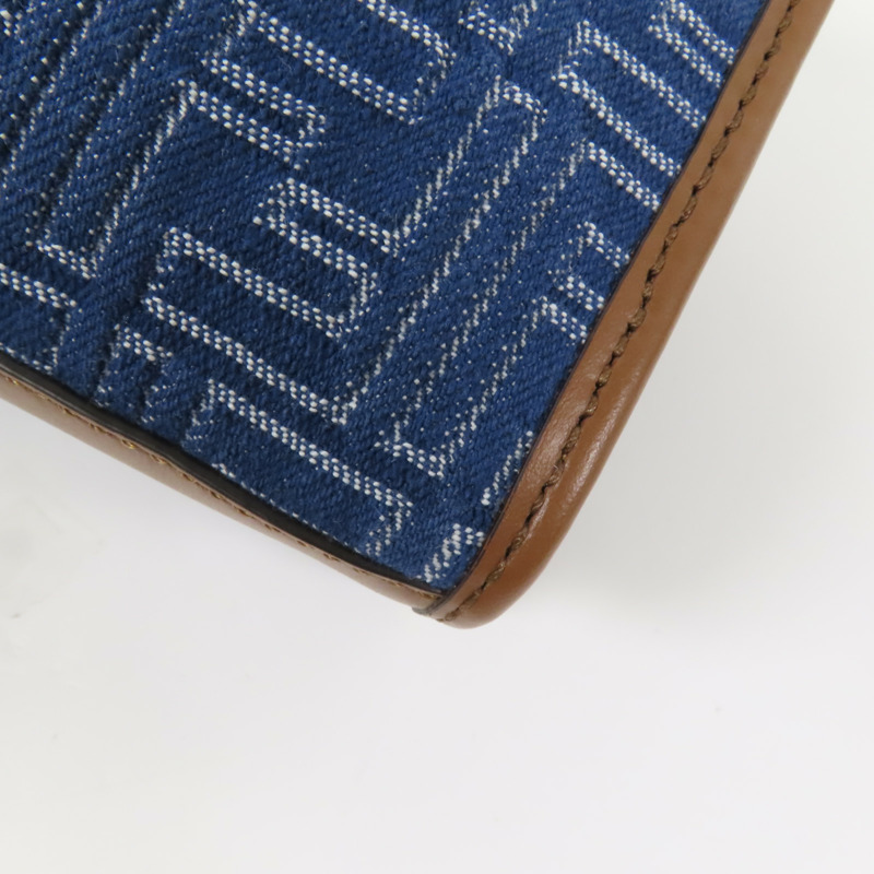 FENDI 【激減優惠】帆布Double Baguette銀扣肩背袋藍色/棕色-11
