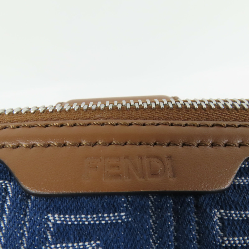 FENDI 【激減優惠】帆布Double Baguette銀扣肩背袋藍色/棕色-14