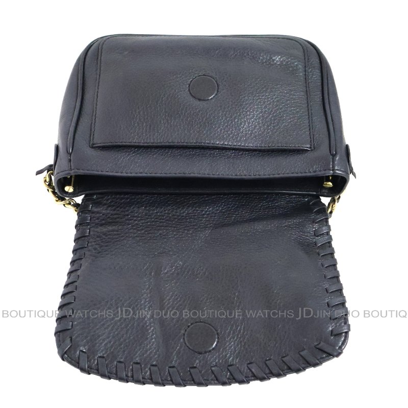 金鐸精品~2530 TORY BURCH TB深藍色小牛皮翻蓋編織鏈條側肩背包-6
