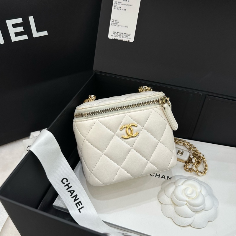 CHANEL香奈兒 22B 方糖化妝盒 自帶小鏡子 白色 小羊皮 22年芯片-1