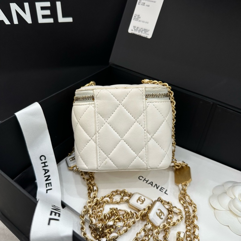 CHANEL香奈兒 22B 方糖化妝盒 自帶小鏡子 白色 小羊皮 22年芯片-3
