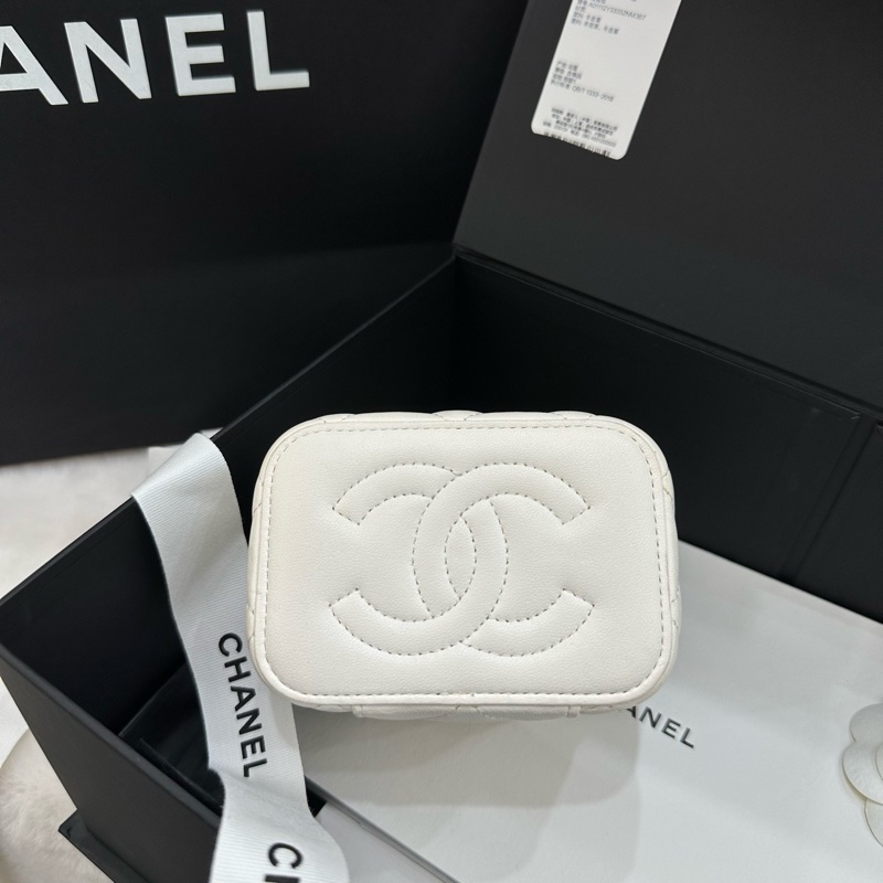 CHANEL香奈兒 22B 方糖化妝盒 自帶小鏡子 白色 小羊皮 22年芯片-6