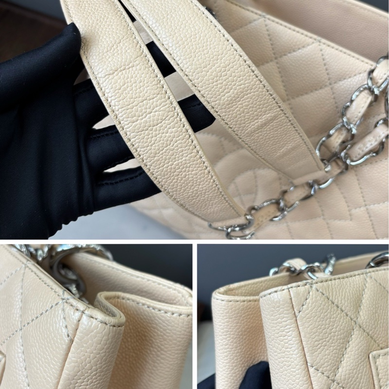 Chanel 米色荔枝紋牛皮Gst單肩包，33×25，97新-7