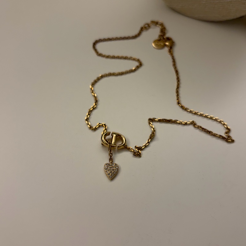 Dior 鑲鑽愛心 Logo 項鍊-2