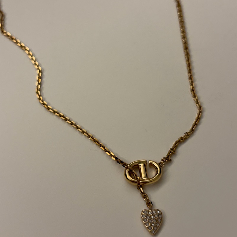 Dior 鑲鑽愛心 Logo 項鍊-3