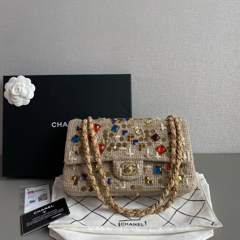 💎Chanel香奈兒｜限量款粗花毛呢寶石單肩腋下包｜中號｜98新-1