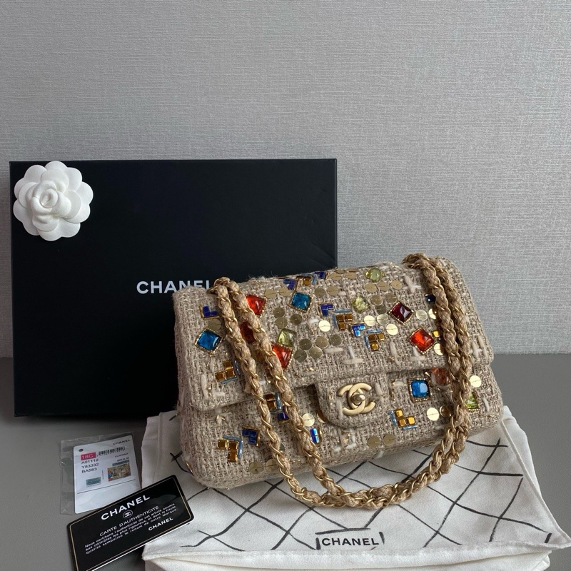 💎Chanel香奈兒｜限量款粗花毛呢寶石單肩腋下包｜中號｜98新-2
