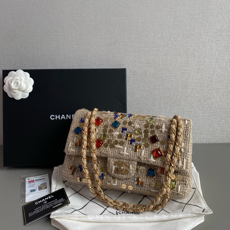 💎Chanel香奈兒｜限量款粗花毛呢寶石單肩腋下包｜中號｜98新-3