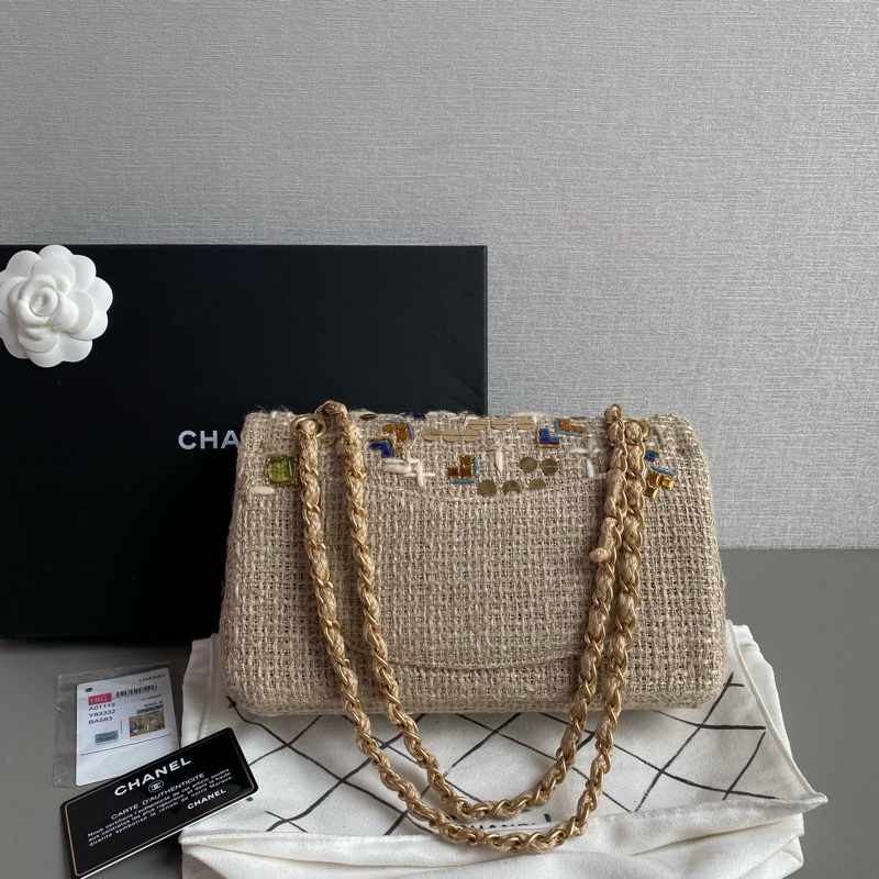 💎Chanel香奈兒｜限量款粗花毛呢寶石單肩腋下包｜中號｜98新-4