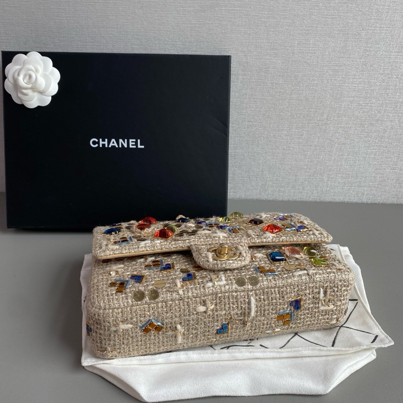 💎Chanel香奈兒｜限量款粗花毛呢寶石單肩腋下包｜中號｜98新-5