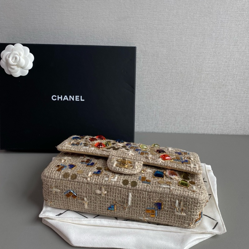 💎Chanel香奈兒｜限量款粗花毛呢寶石單肩腋下包｜中號｜98新-6