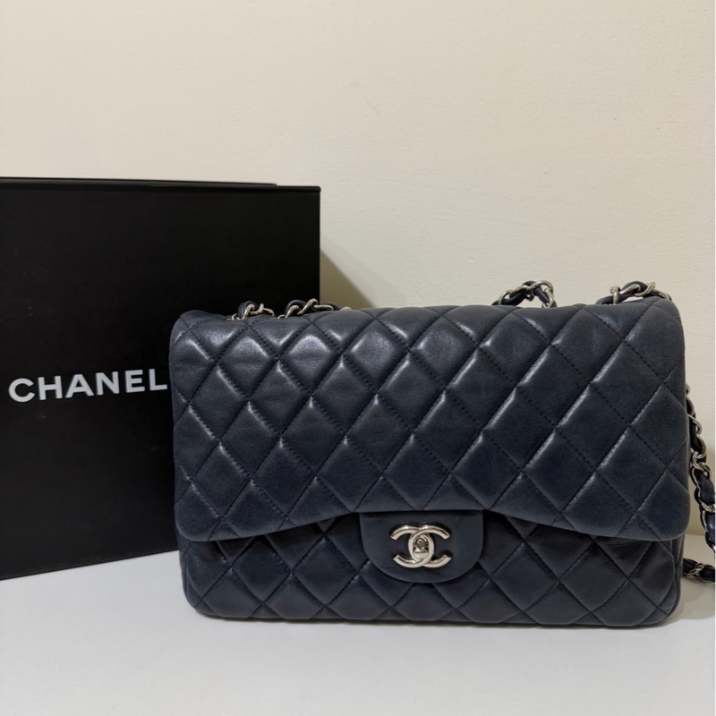 💎Chanel ｜Jumbo深藍色銀扣｜包型立體 內裡乾淨-1