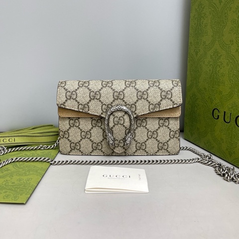 🌷帶盒袋！Gucci 古馳 酒神Dionysus 卡其色老花 迷你鏈條包