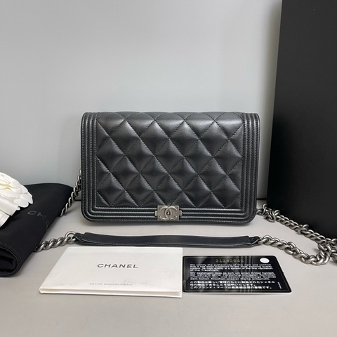 🌷天菜甜價！Chanel Leboy WOC 黑銀全皮菱格鏈條包
