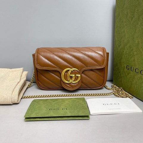 Gucci 古馳 Marmont 馬蒙 Supermini 焦糖色全皮