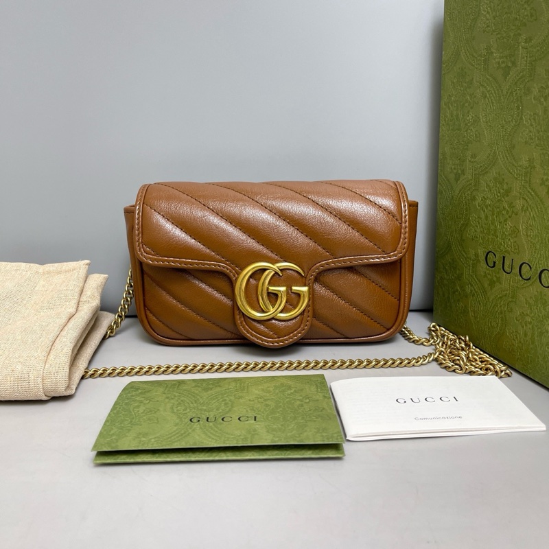 Gucci 古馳 Marmont 馬蒙 Supermini 焦糖色全皮-0