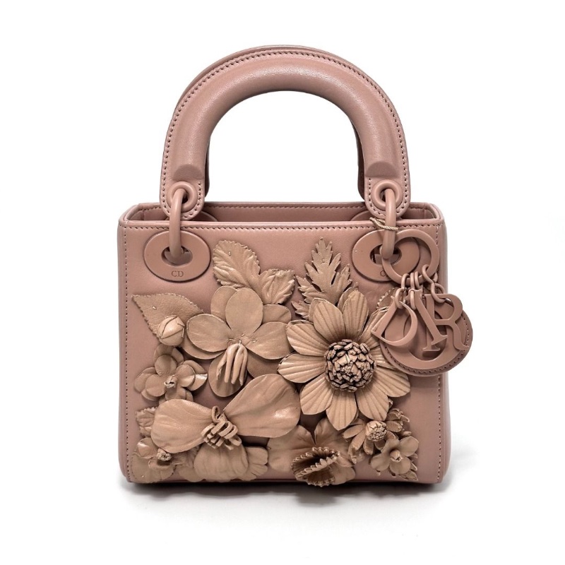 DIOR 情人節限定粉色浮雕花 手提肩背斜背包 17*15*8 9新 配件盒子 塵袋-2