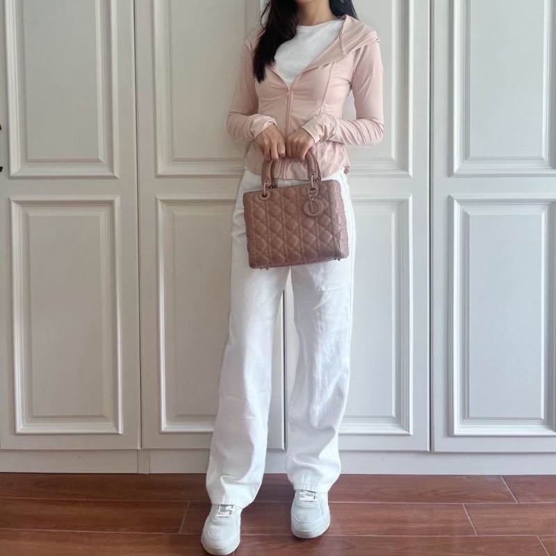 Dior 五格黛妃 磨砂裸粉 23*20*12 9新 配件肩帶 塵袋-0