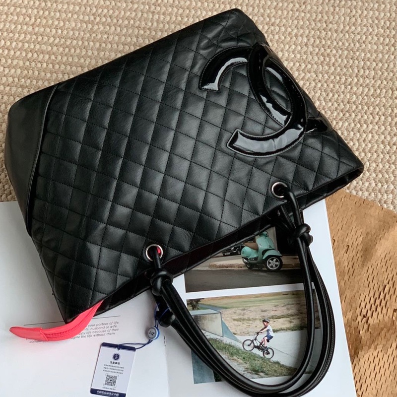chanel香奈兒康鵬黑色tote 單肩包  康鵬黑武士托特包-1