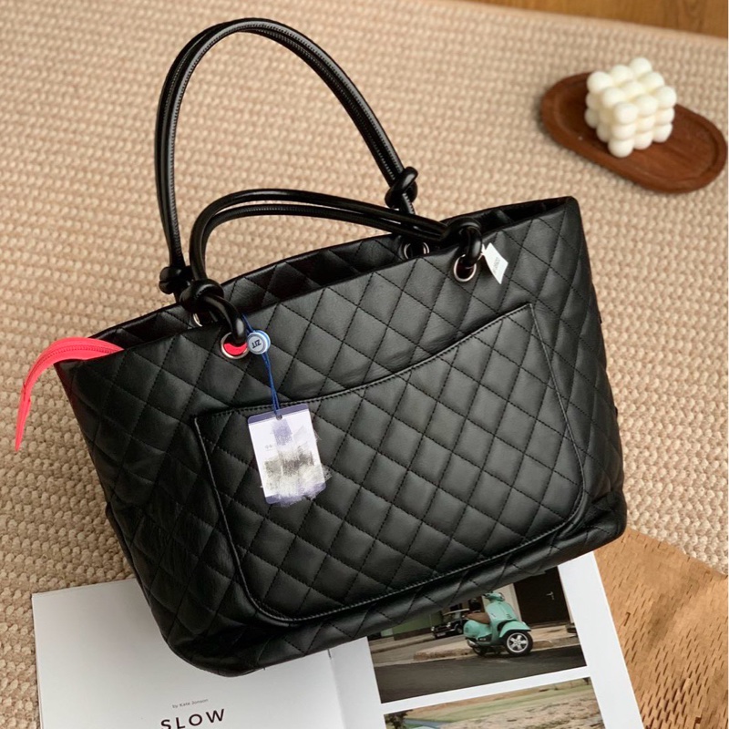 chanel香奈兒康鵬黑色tote 單肩包  康鵬黑武士托特包-3