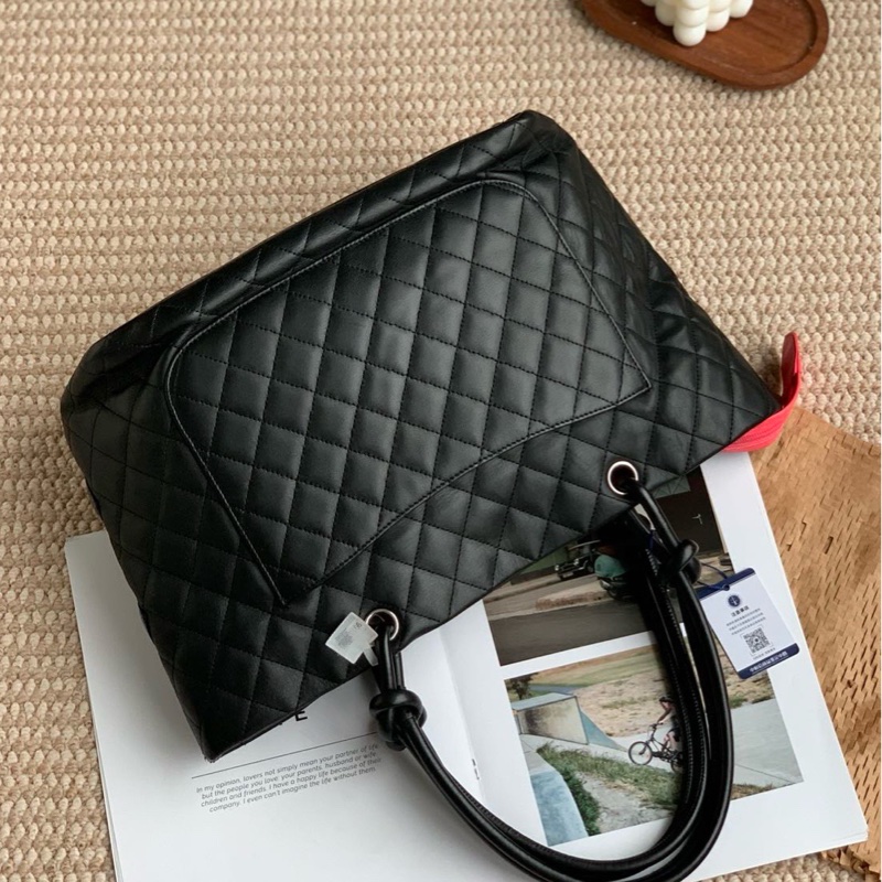 chanel香奈兒康鵬黑色tote 單肩包  康鵬黑武士托特包-4