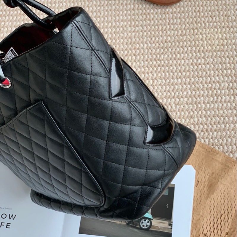 chanel香奈兒康鵬黑色tote 單肩包  康鵬黑武士托特包-6