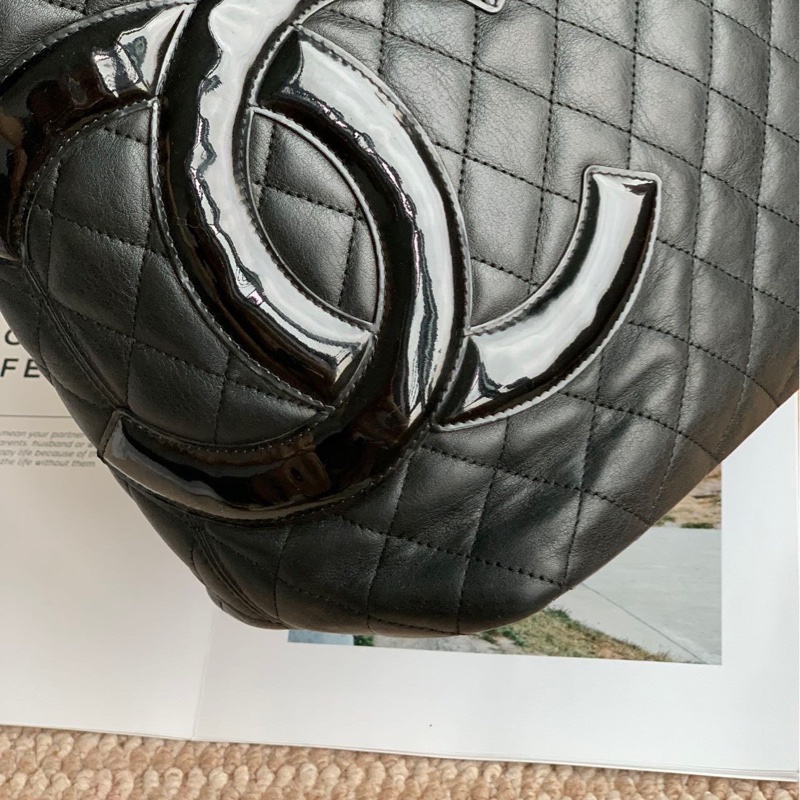 chanel香奈兒康鵬黑色tote 單肩包  康鵬黑武士托特包-8