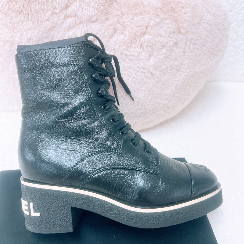 38.5碼 Chanel lace up combat 黑色靴子-3