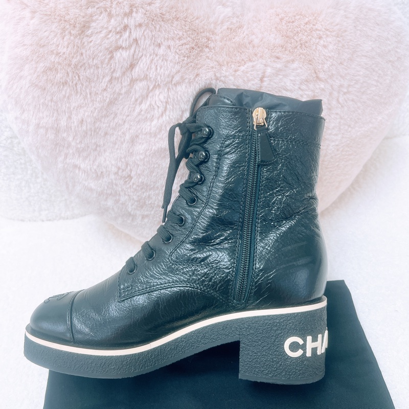 38.5碼 Chanel lace up combat 黑色靴子-5