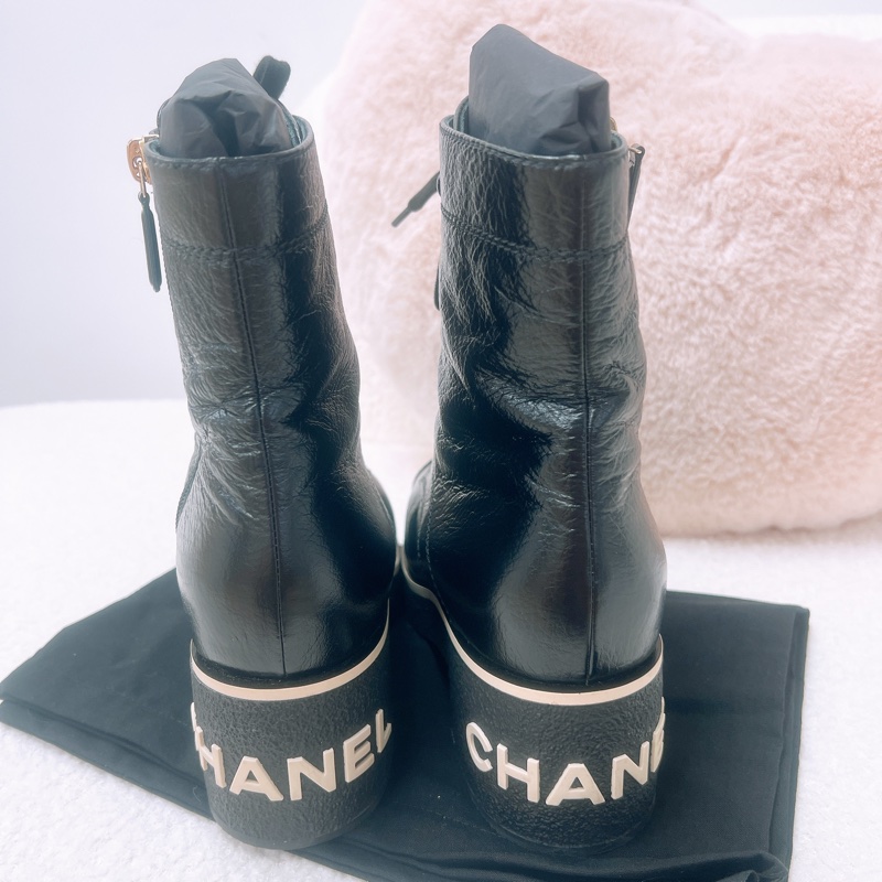 38.5碼 Chanel lace up combat 黑色靴子-7