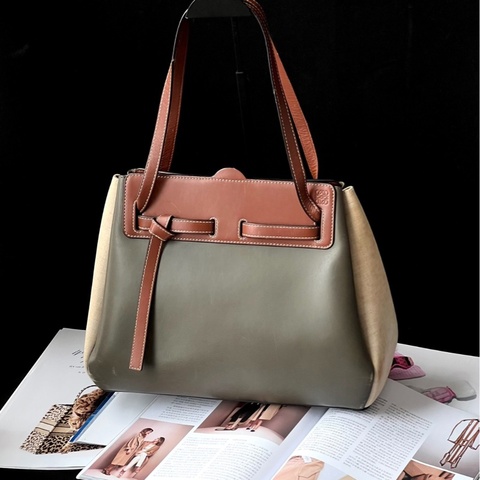 【罕有繩結包🪢低調有品味🤎全網獨有✨】Loewe 羅意威 深綠色牛皮拼帆布 單肩包|腋下包