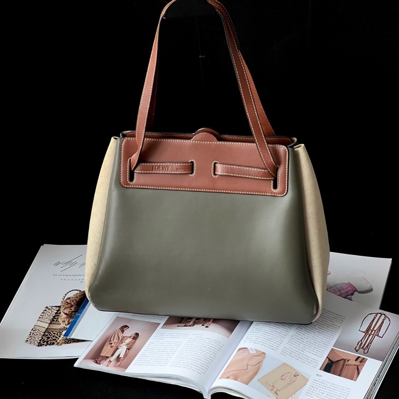 【罕有繩結包🪢低調有品味🤎全網獨有✨】Loewe 羅意威 深綠色牛皮拼帆布 單肩包|腋下包-3
