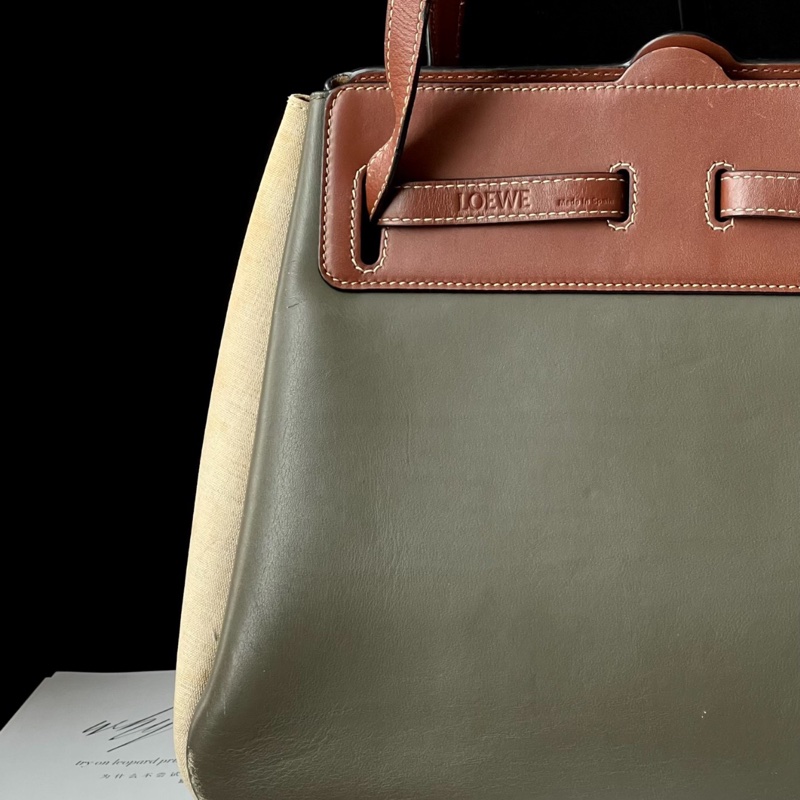 【罕有繩結包🪢低調有品味🤎全網獨有✨】Loewe 羅意威 深綠色牛皮拼帆布 單肩包|腋下包-4