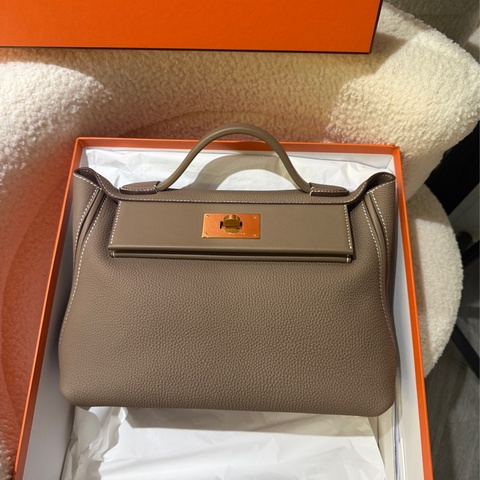 全新未使用Hermes 愛馬仕2424 29大象灰金扣