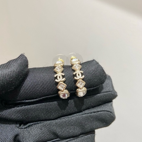 Chanel耳環香奈兒耳環淡金色鑲鑽耳環  99新