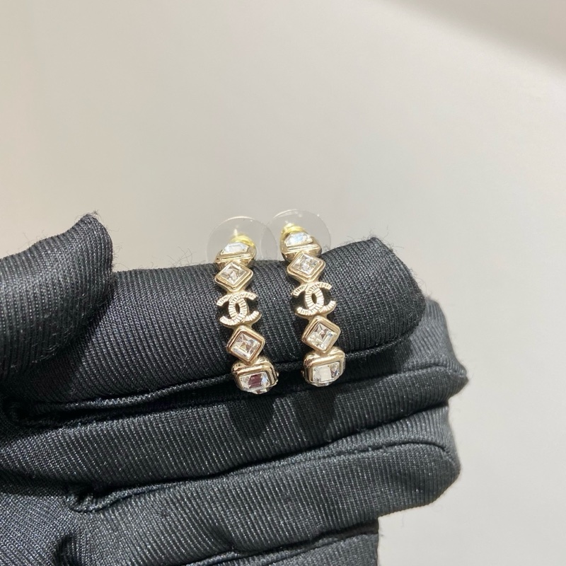 Chanel耳環香奈兒耳環淡金色鑲鑽耳環  99新-0