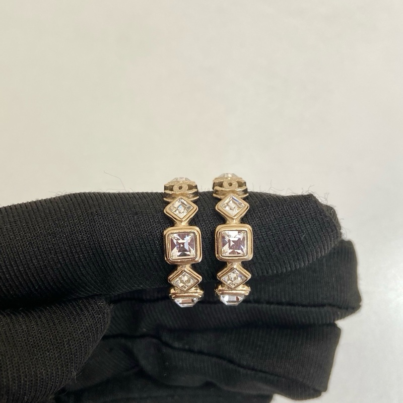 Chanel耳環香奈兒耳環淡金色鑲鑽耳環  99新-3