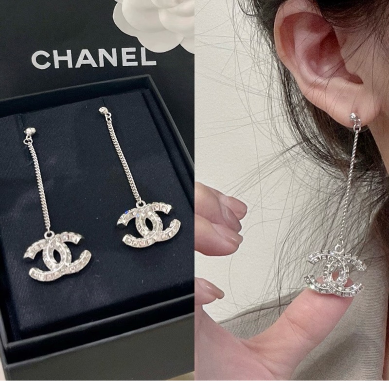 Chanel 香奈兒erhuanq 雙C水鑽長款耳環 經典雙C logo 全新閒置-2