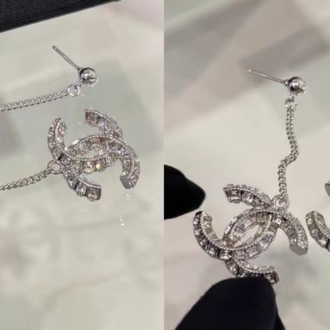 Chanel 香奈兒erhuanq 雙C水鑽長款耳環 經典雙C logo 全新閒置-3