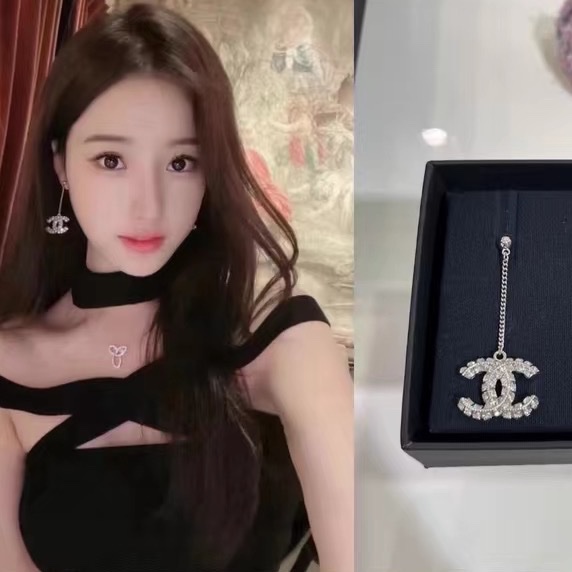 Chanel 香奈兒erhuanq 雙C水鑽長款耳環 經典雙C logo 全新閒置-5