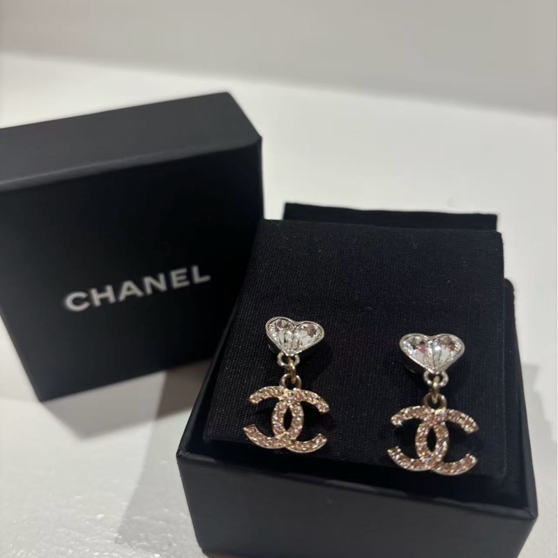 C Chanel耳環 香奈兒耳環23S 愛心鑽雙C吊墜耳環 23春夏系列-2