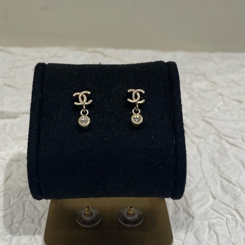 chanel/香奈兒耳釘 chanel耳環經典款小號金屬雙C水鑽吊墜耳環 耳釘