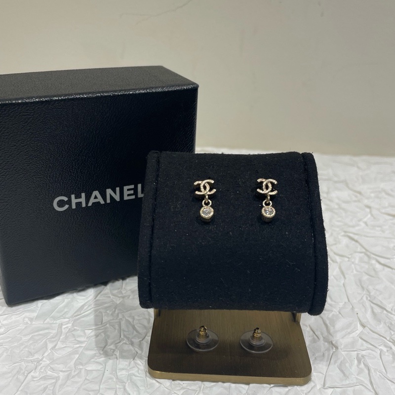 chanel/香奈兒耳釘 chanel耳環經典款小號金屬雙C水鑽吊墜耳環 耳釘-1
