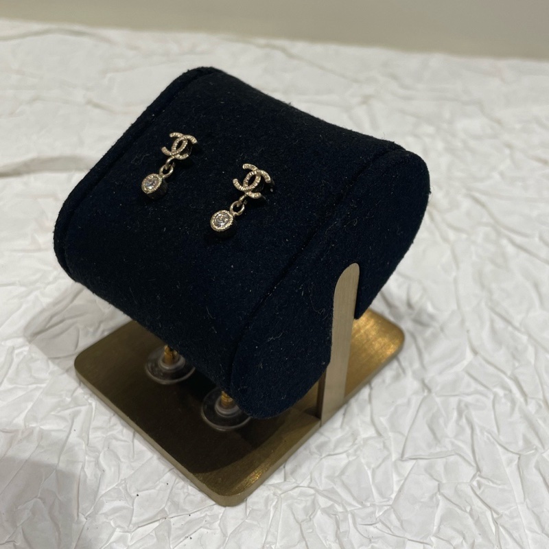 chanel/香奈兒耳釘 chanel耳環經典款小號金屬雙C水鑽吊墜耳環 耳釘-3