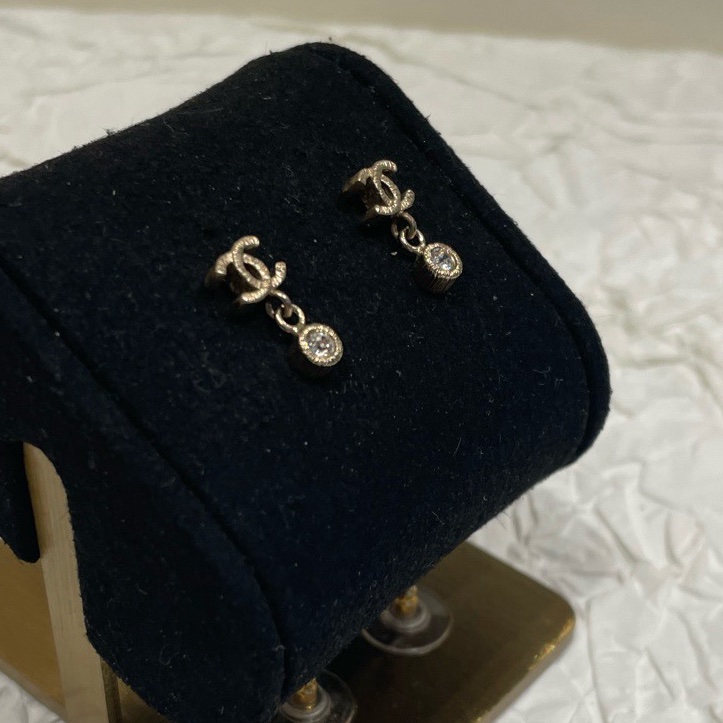 chanel/香奈兒耳釘 chanel耳環經典款小號金屬雙C水鑽吊墜耳環 耳釘-4