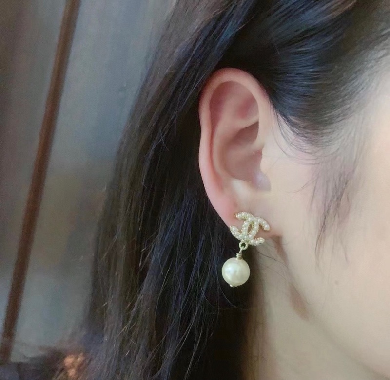 Chanel香奈兒耳環 經典金色雙C珍珠耳環-3