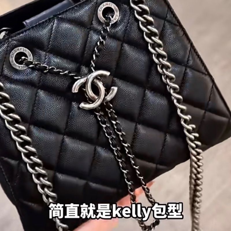 99新全配❤️香奈兒 #黑銀 #荔枝皮 #埃及系列kelly #水桶包-1