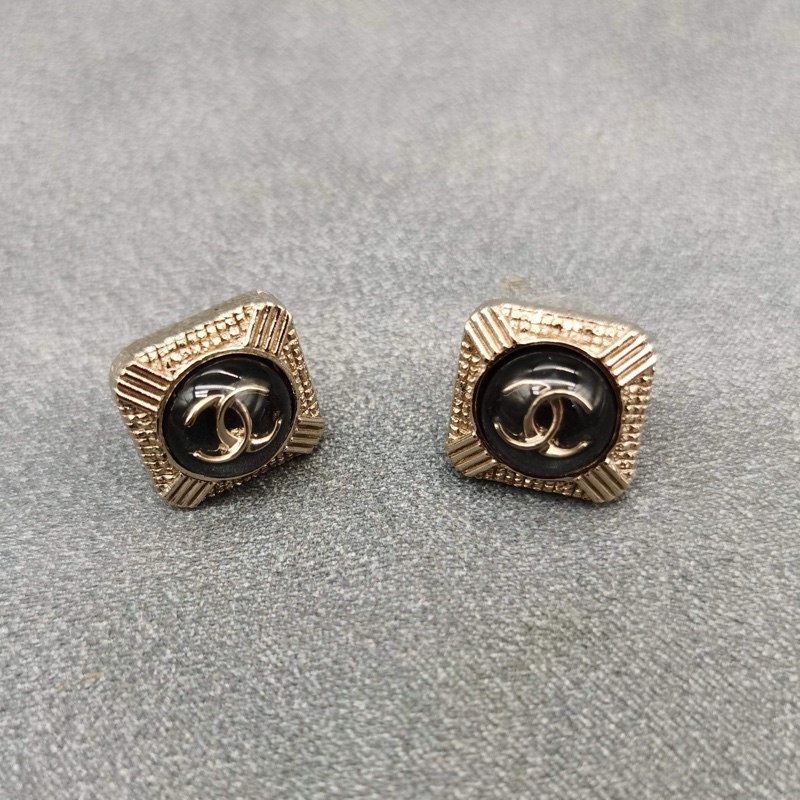chanel香奈兒耳環21A黑金琺瑯雙c方形耳釘-0