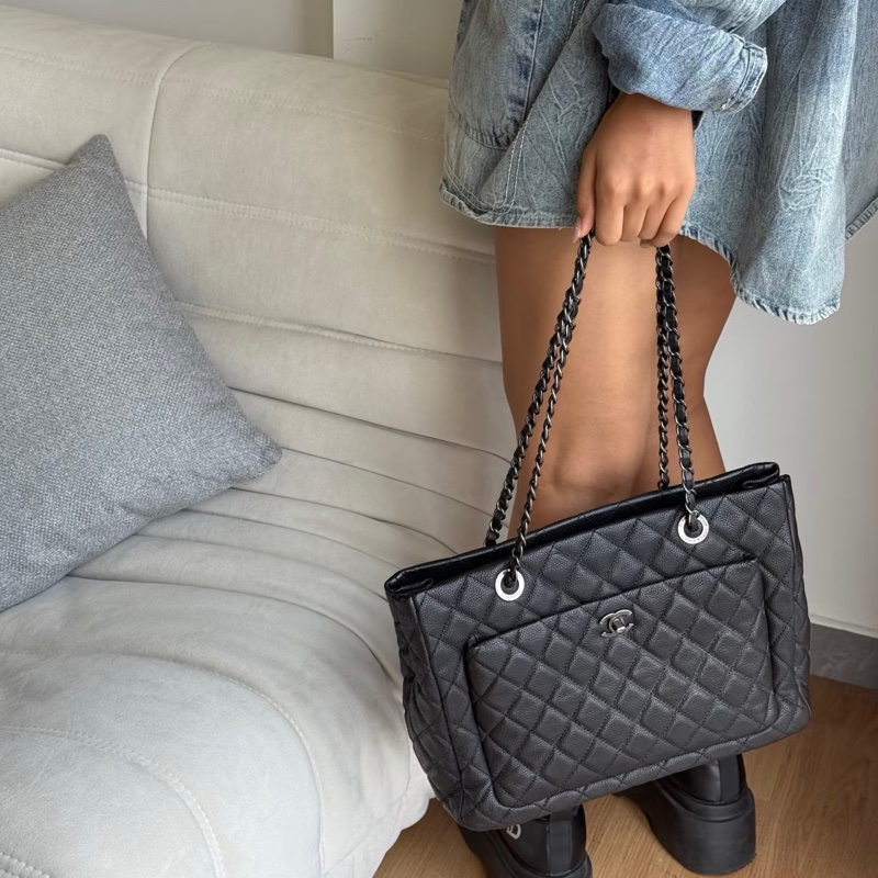 ✨Chanel 黑銀荔枝牛皮 做舊tote 可以放電腦🖤-1