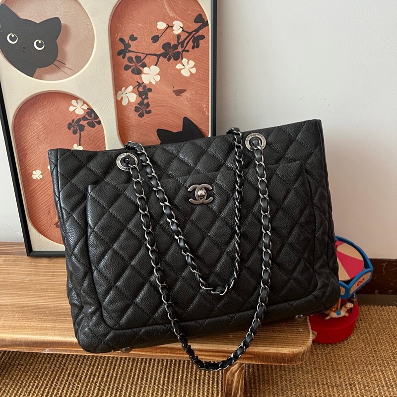 ✨Chanel 黑銀荔枝牛皮 做舊tote 可以放電腦🖤-2